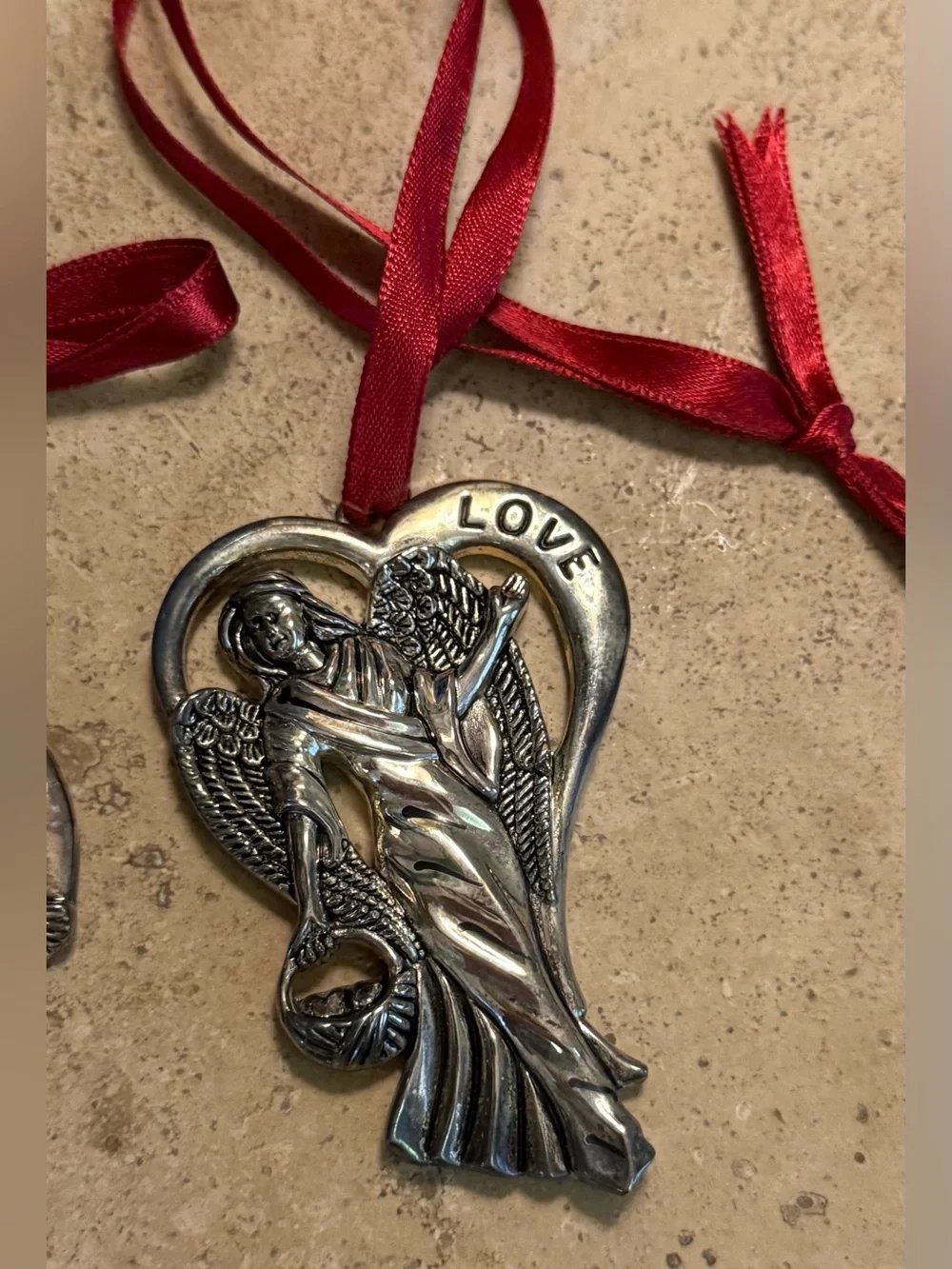 Vintage Gorham Silver Plated Angel Heart Ornaments - Set of 2 (Peace & Love)